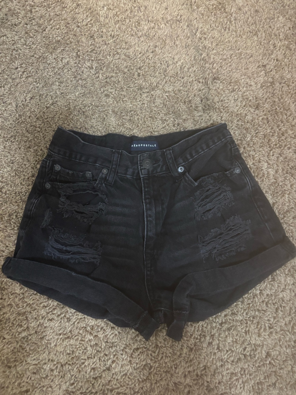 Aeropostale Women's Black Distressed Denim Shorts